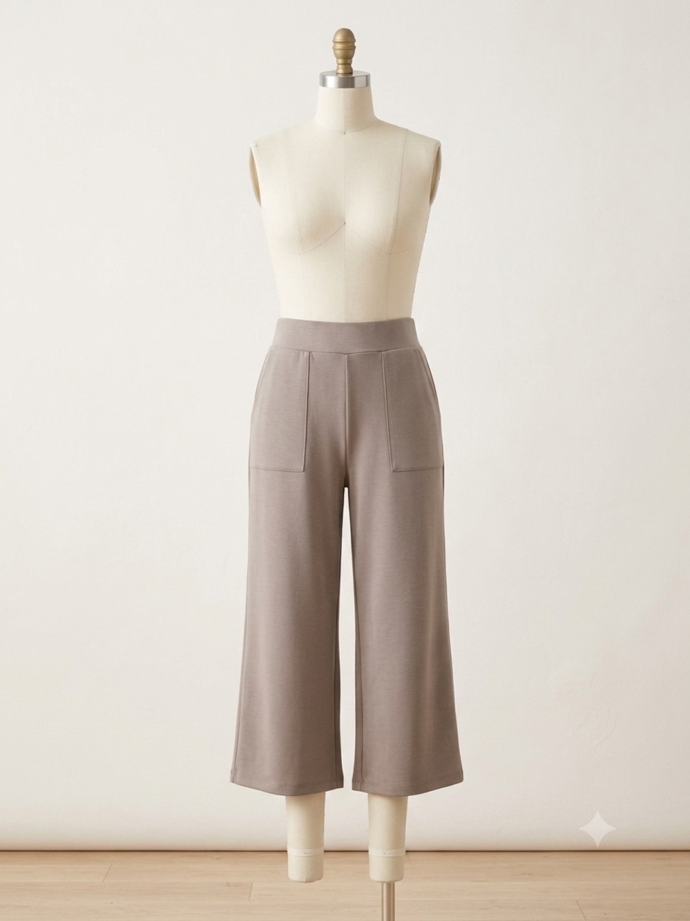 Mondetta Taupe Cropped Wide-Leg Pull-On Pants